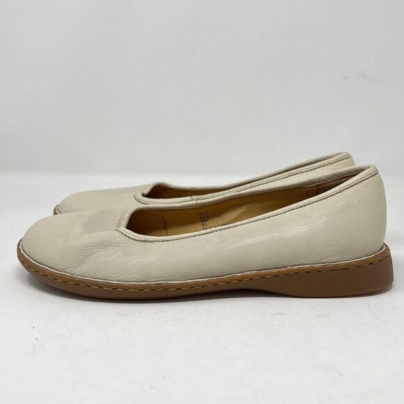 Lands End Landen Round Toe  Comfort Flat Women Size 8.5D Cream Leather Slip On - Picture 3 of 7